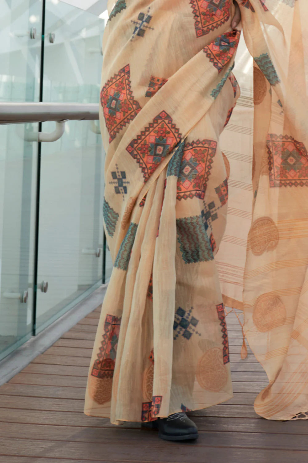 LIHGT ORANGE Banarasi Silk Printed Tissue Saree