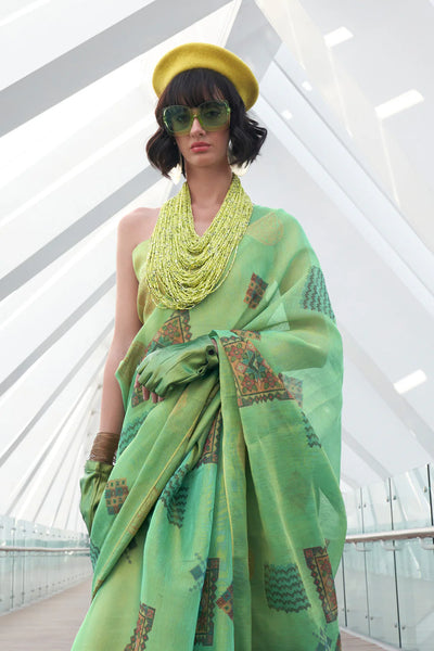 LIHGT GREEN Banarasi Silk Printed Tissue Saree