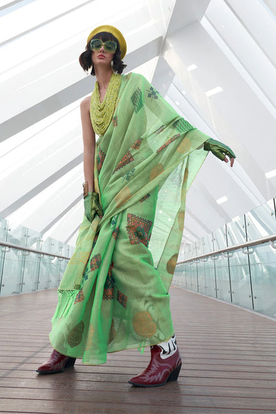 LIHGT GREEN Banarasi Silk Printed Tissue Saree