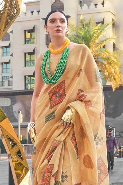 CREEM BROWN  Banarasi Silk Printed Tissue Saree