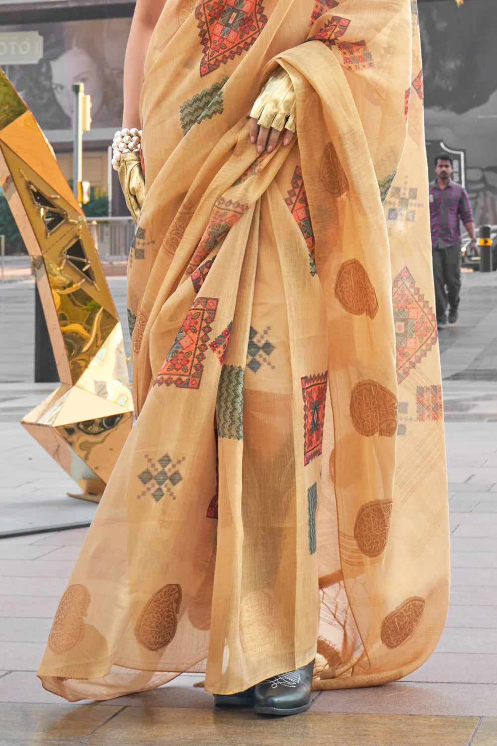 CREEM BROWN  Banarasi Silk Printed Tissue Saree