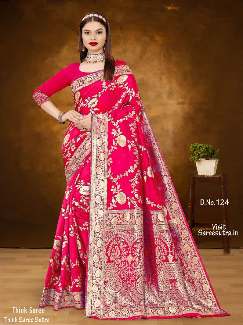 QUEEN RED BANARASI SILK WITH ZARI WEAVING SAREE