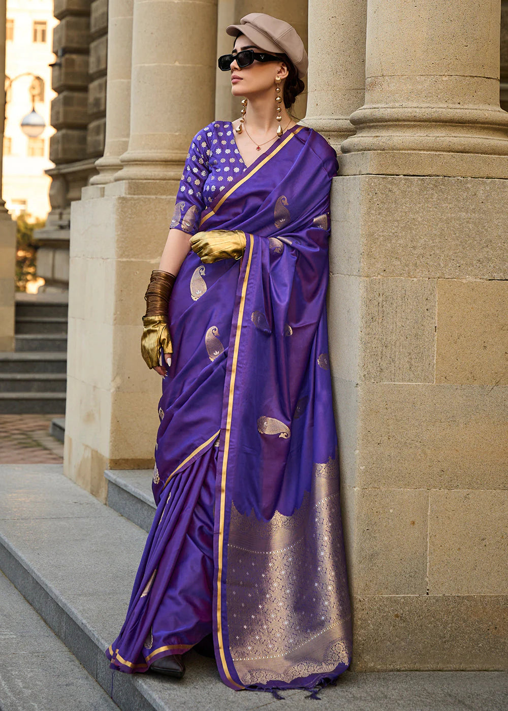 IRISH PURPLE Pure Satin Handloom Weaving Silk SAREE