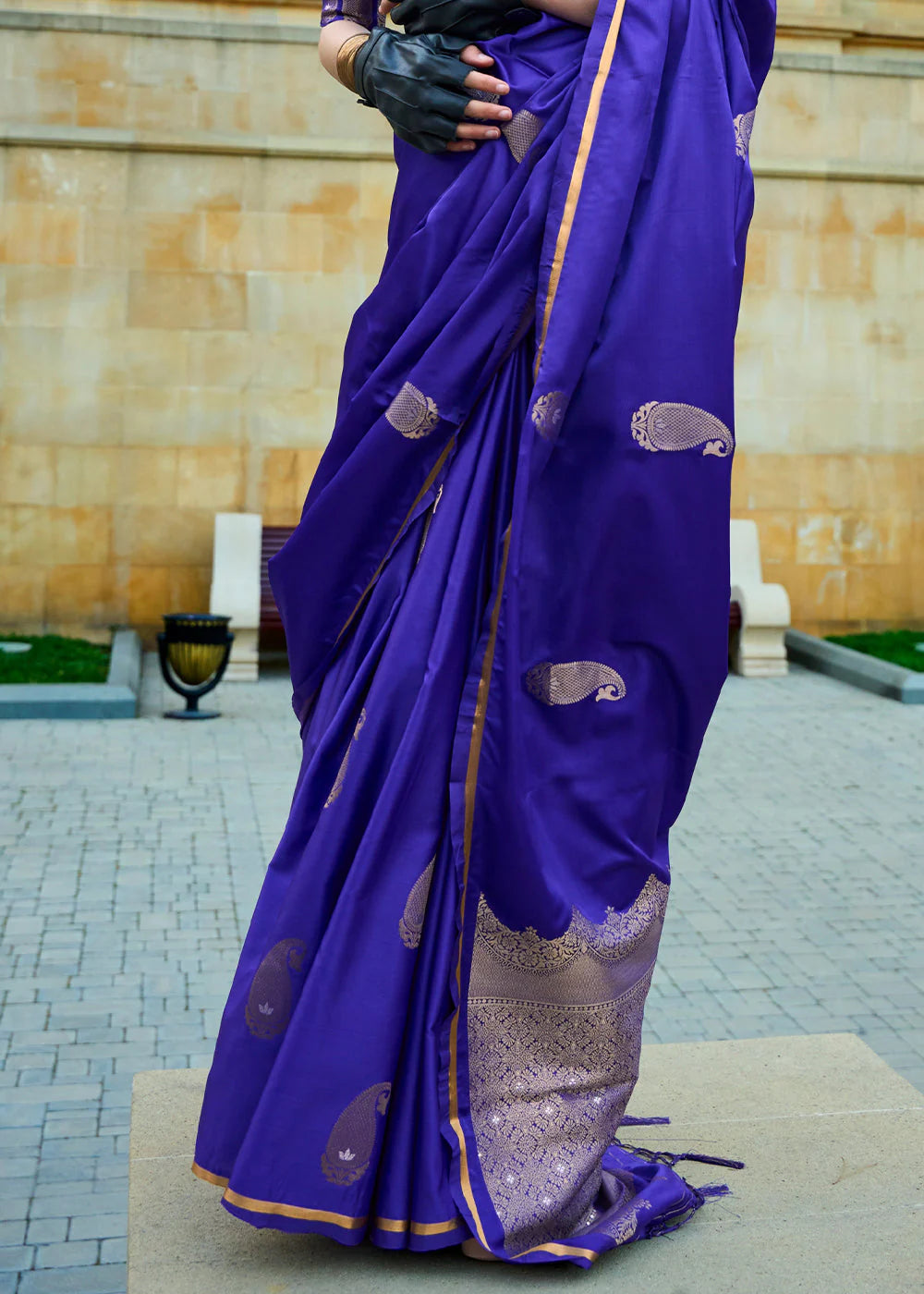 BERRY BLUE Pure Satin Handloom Weaving Silk SAREE