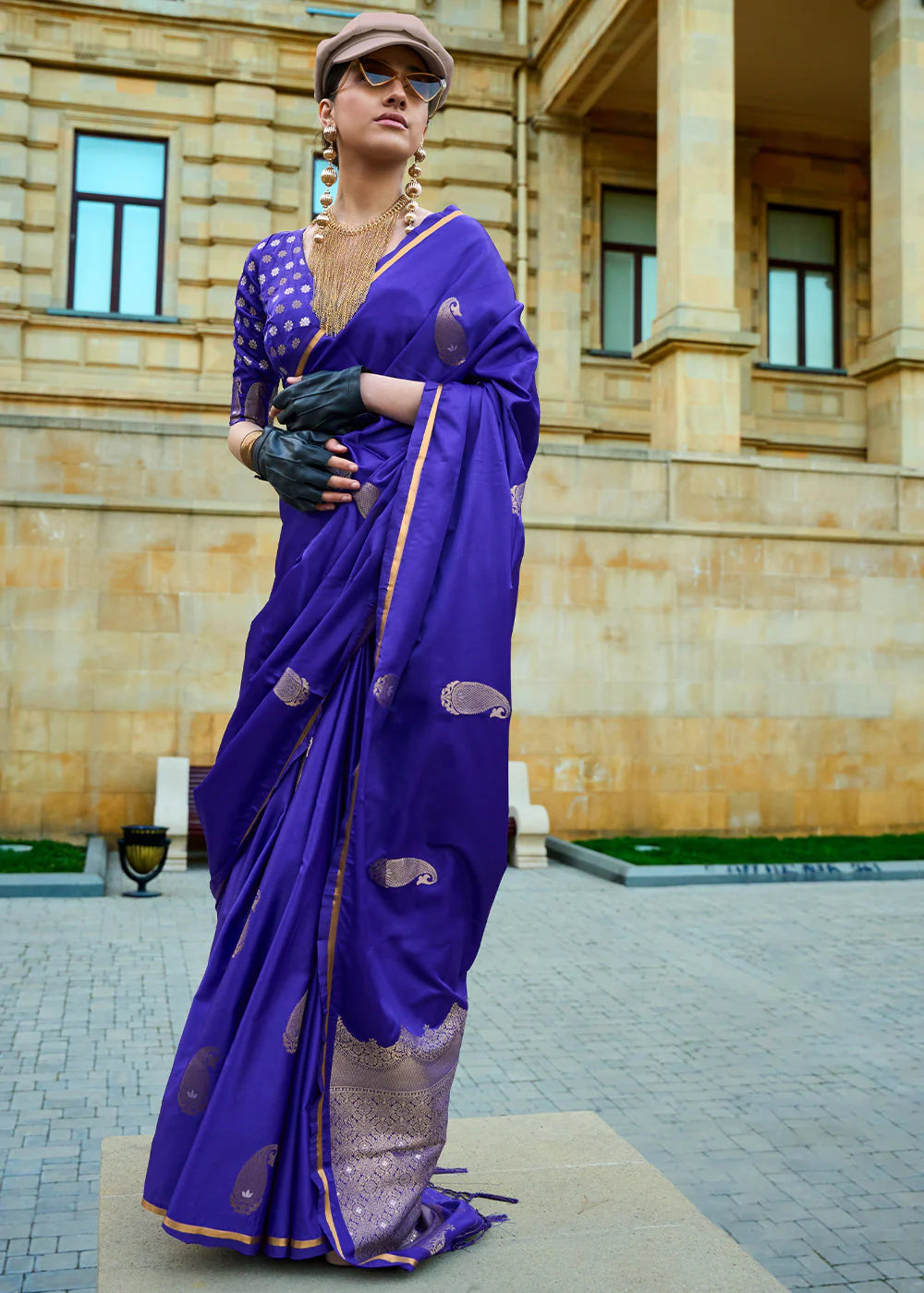 BERRY BLUE Pure Satin Handloom Weaving Silk SAREE