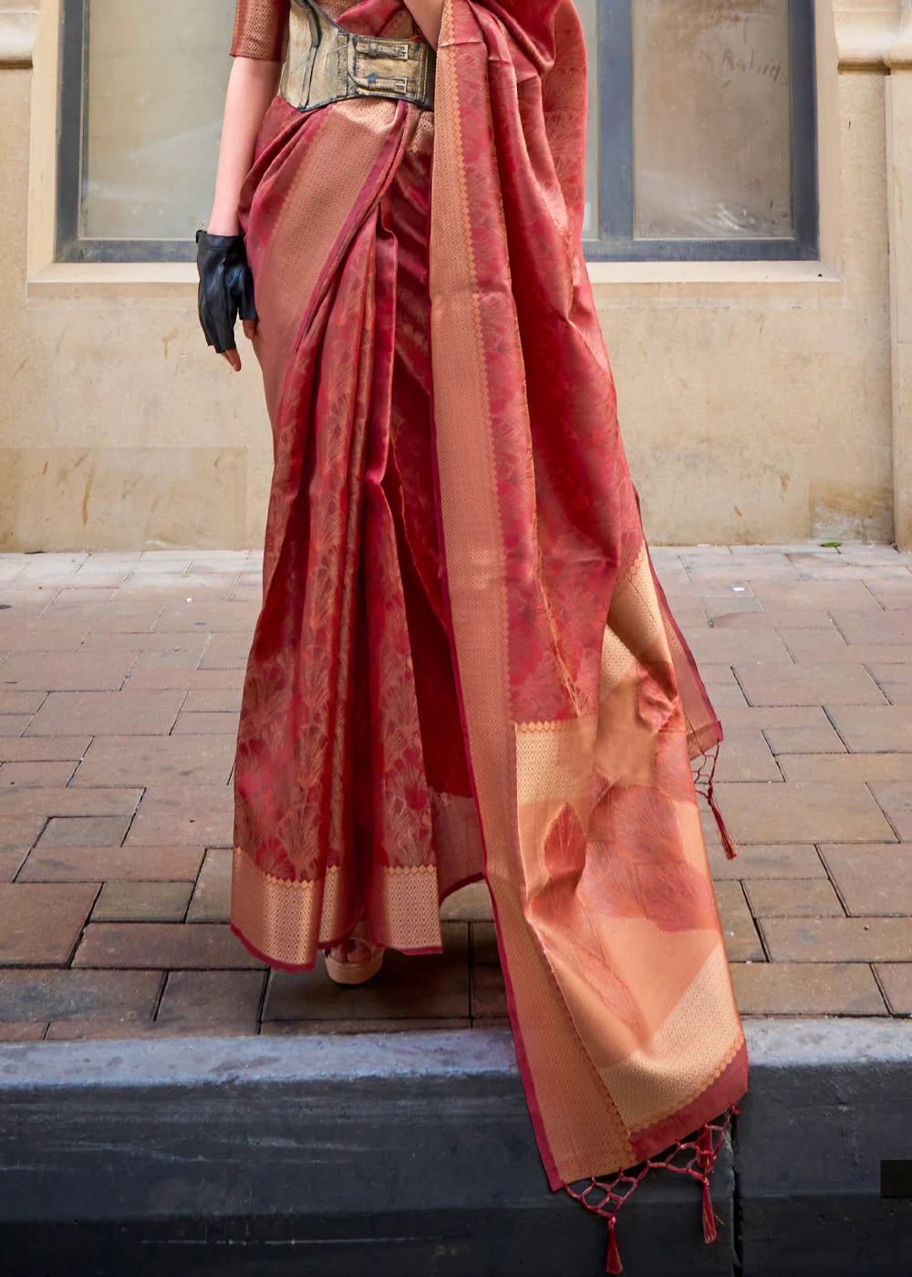 WOOD BROWN Handwoven two tone organza SAREE