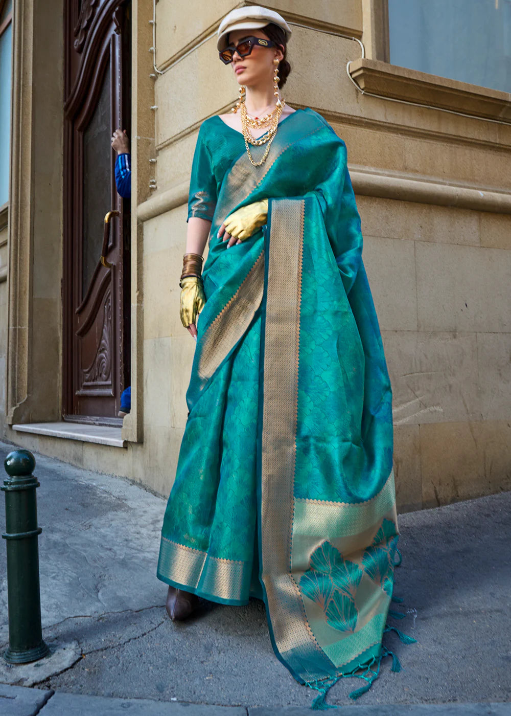 SHADES OF BLUE Handwoven two tone organza SAREE