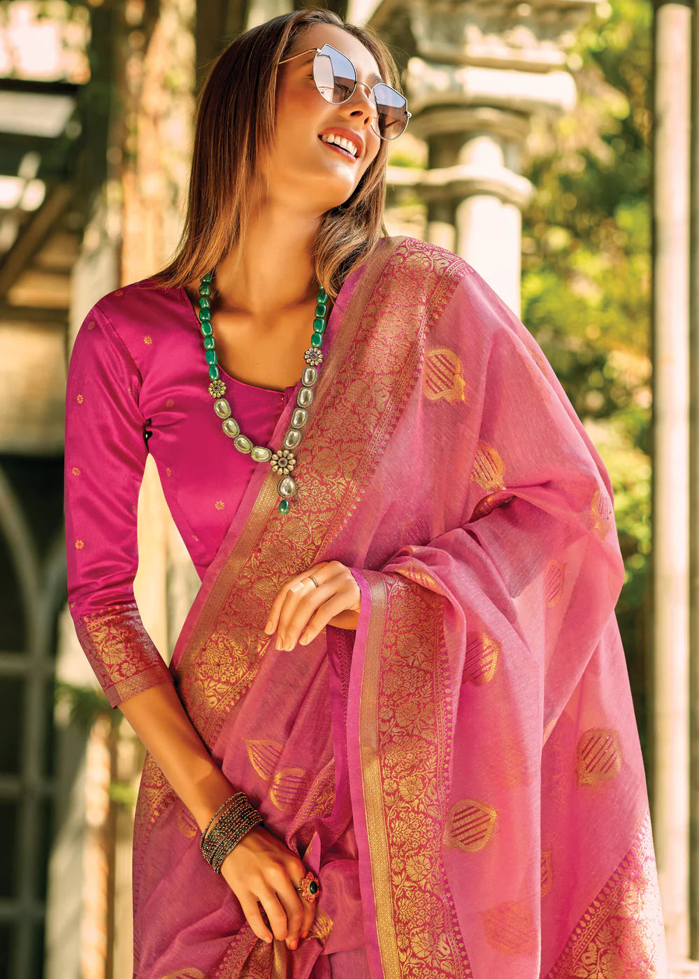 MAUVELOUS PINK WOVEN BANARASI TISSUE SILK SAREE