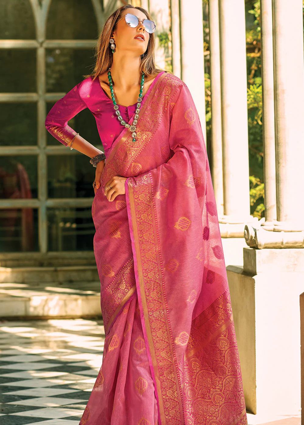 MAUVELOUS PINK WOVEN BANARASI TISSUE SILK SAREE