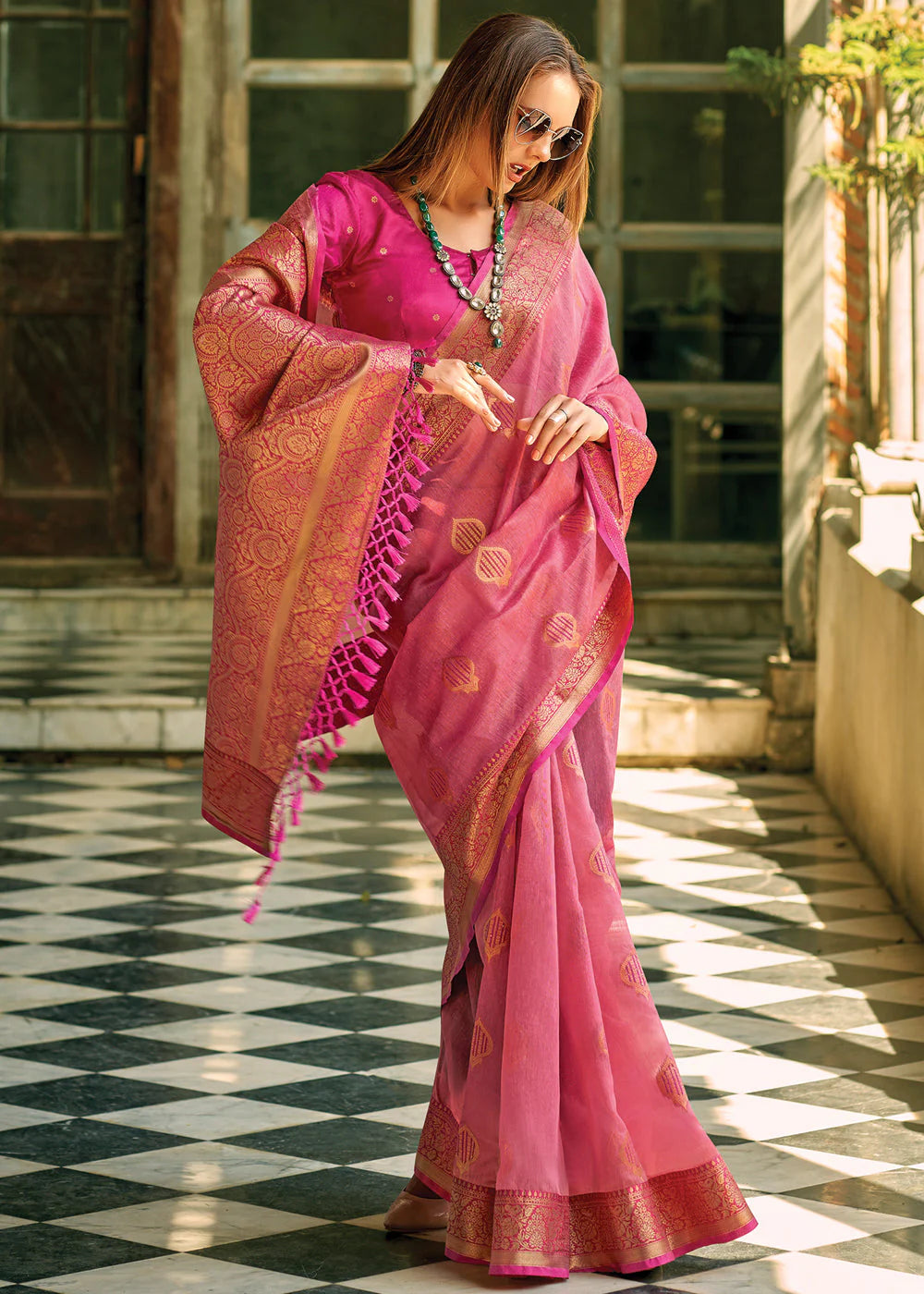 MAUVELOUS PINK WOVEN BANARASI TISSUE SILK SAREE