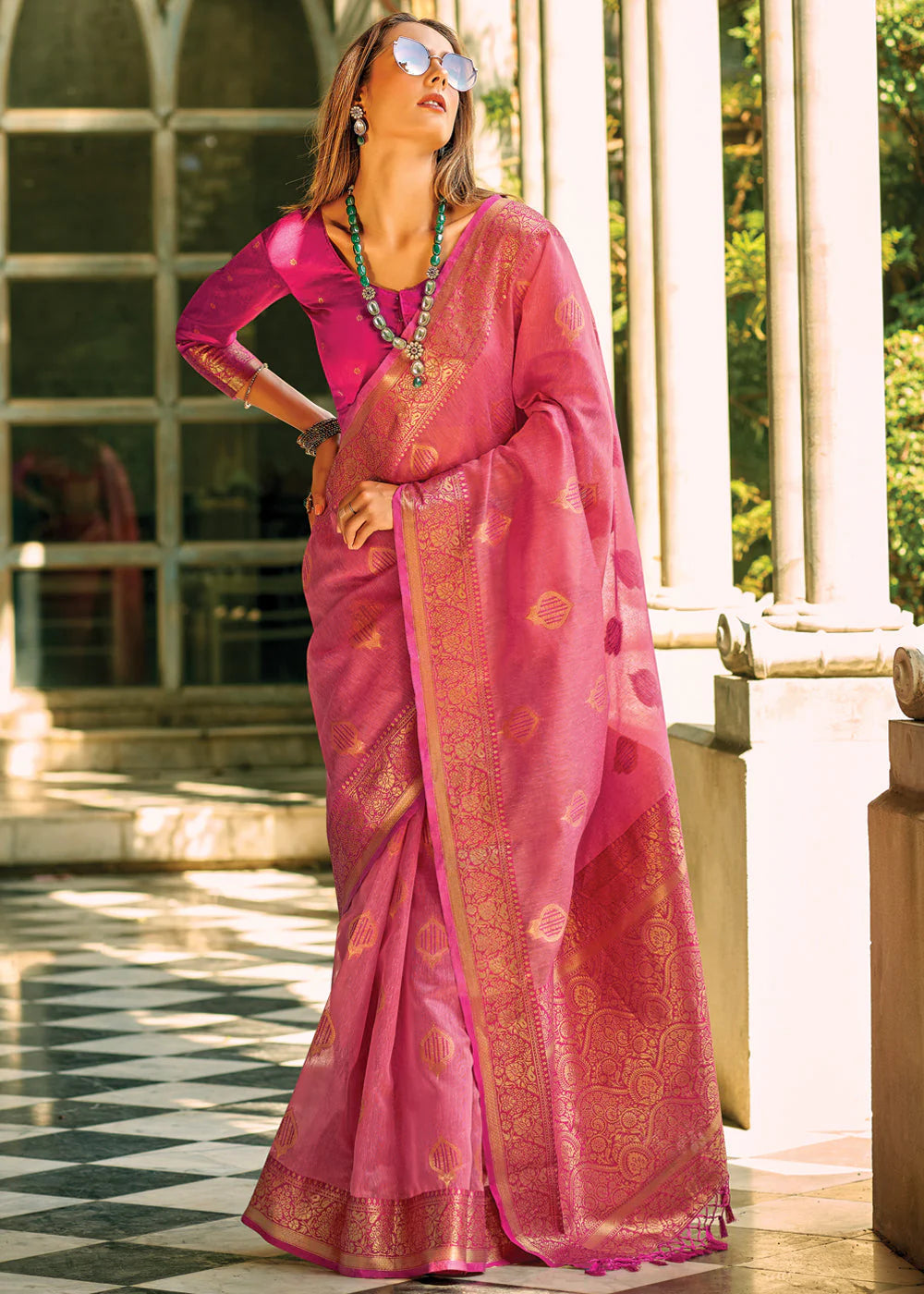 MAUVELOUS PINK WOVEN BANARASI TISSUE SILK SAREE