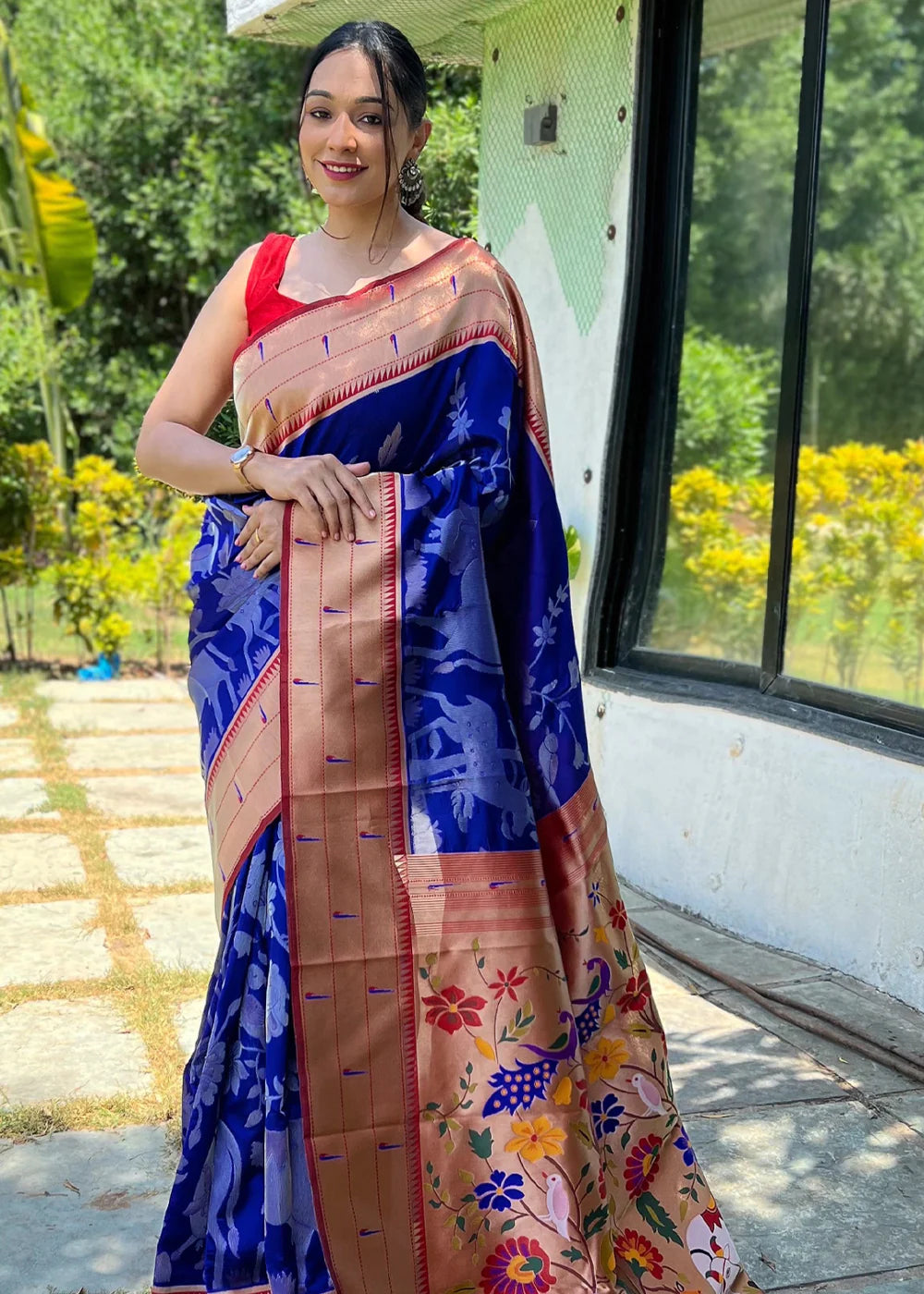 ROYAL BLUE Woven Paithani Silk Saree