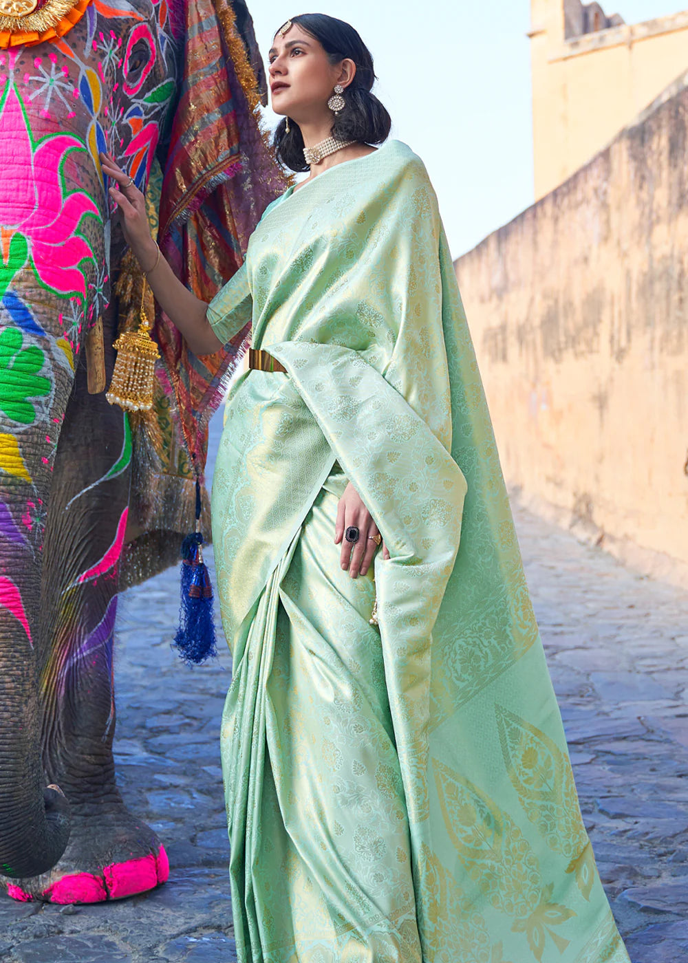 SOFT GREEN BANARASI Woven Silk Saree