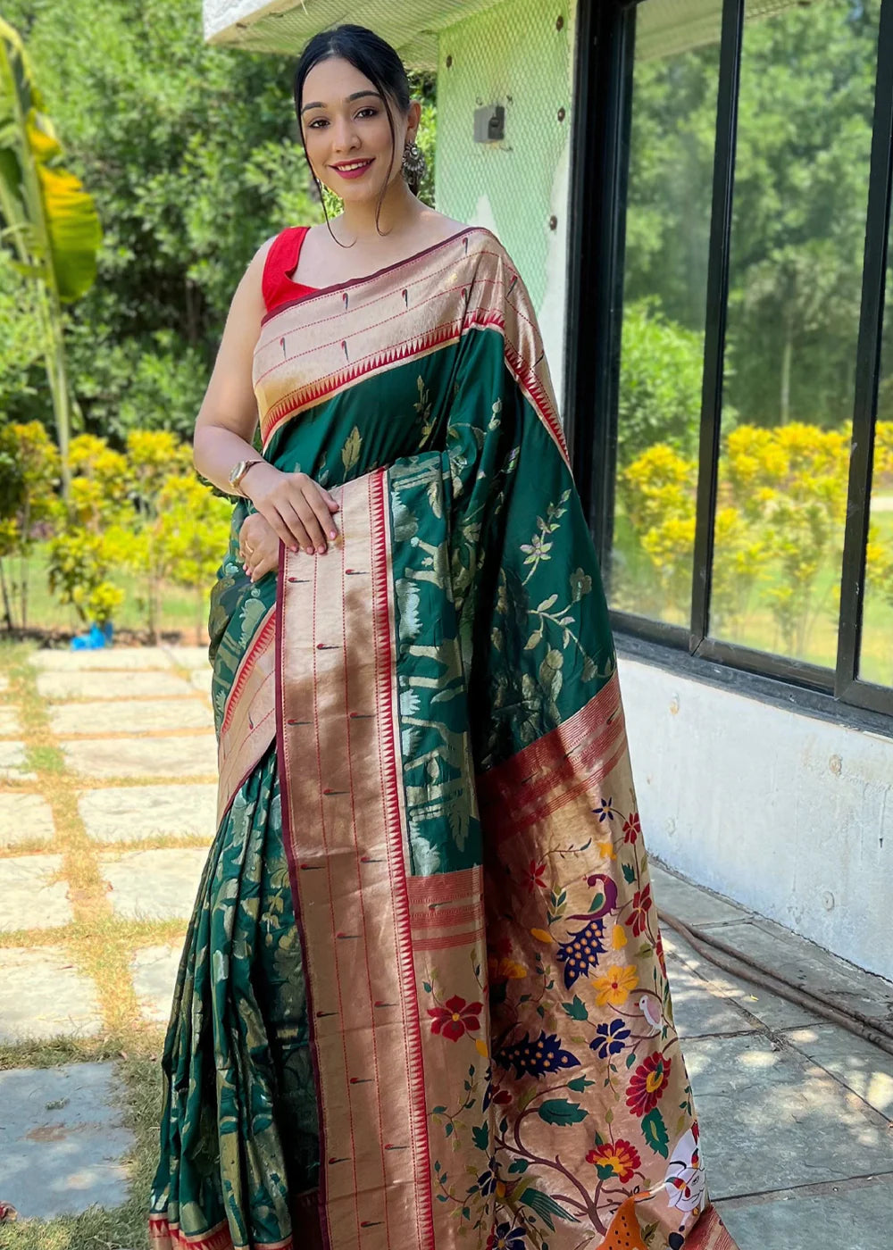 GREEN Woven Paithani Silk Saree