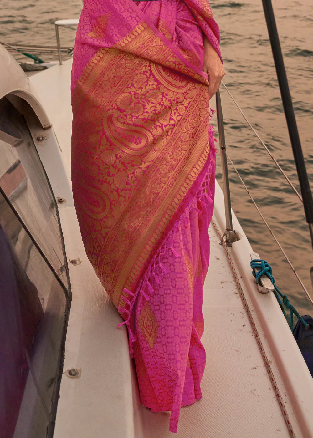 PEACH PINK  Dual Tone Banarasi Satin Silk Saree