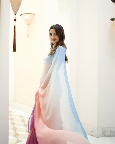 Alia Bhatt's Soft Georgette Rainbow Colours Saree