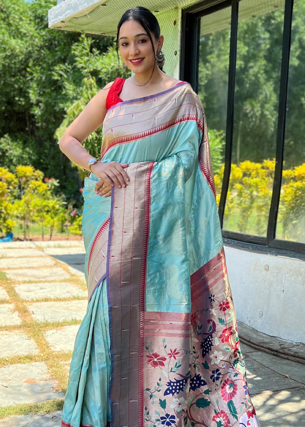 SKY BLUE Woven Paithani Silk Saree