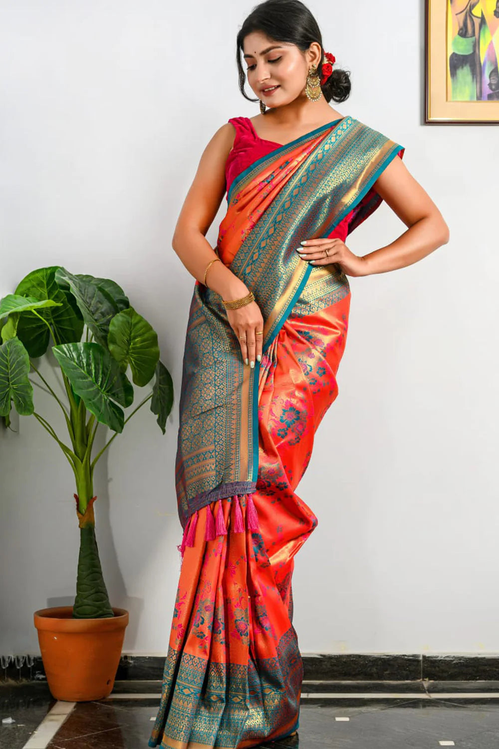 SALMON ORANGE KANJIVARAM SILK SAREE