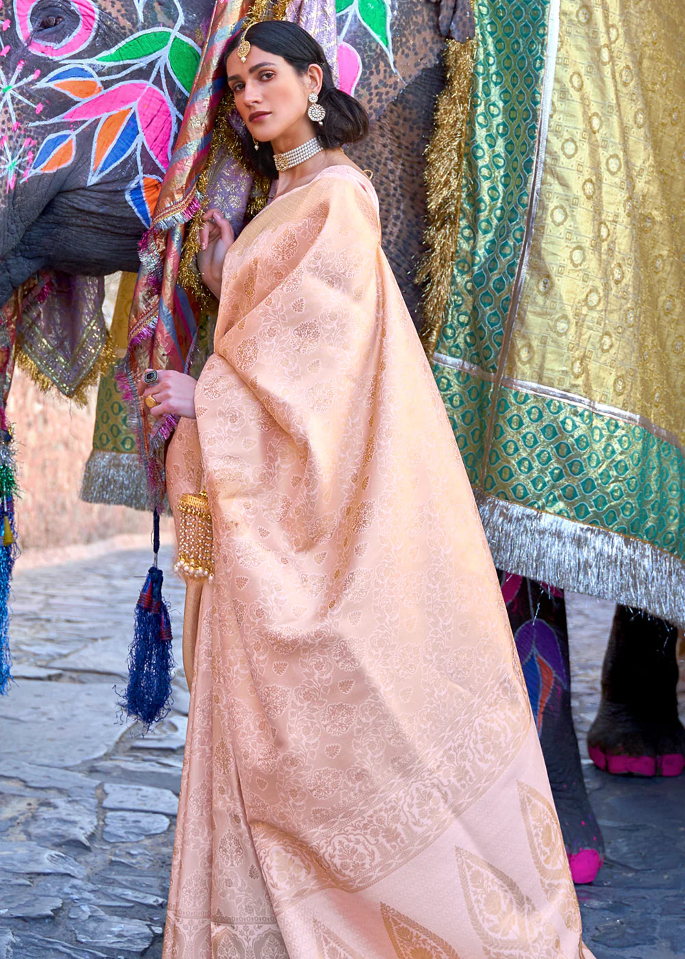 Cherry blossam SOFT PINK BANARASI Woven Silk Saree