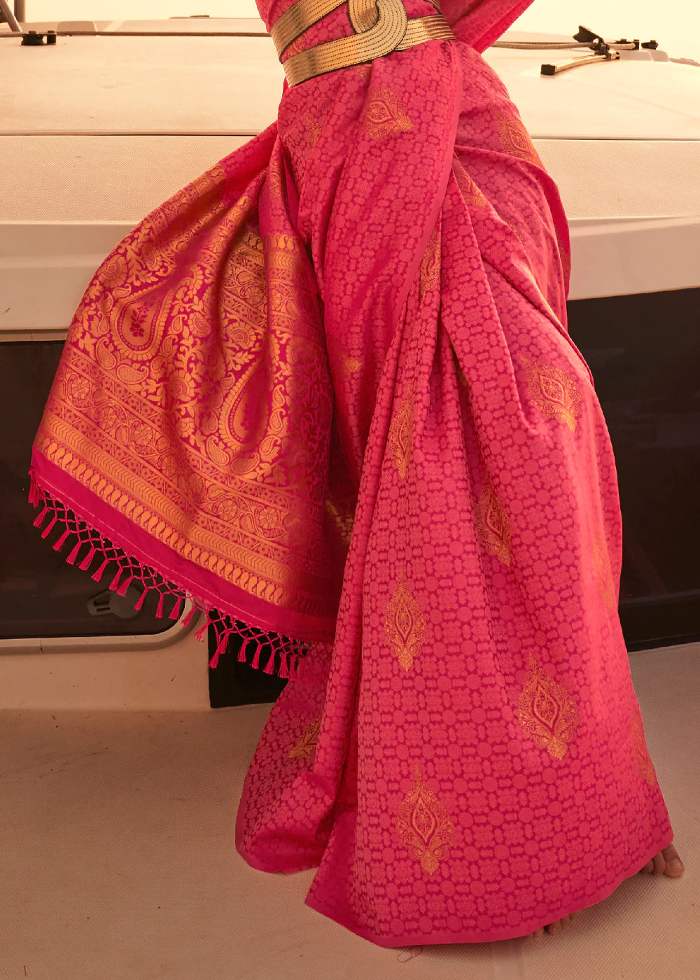 ROSEY PINK Dual Tone Banarasi Satin Silk Saree