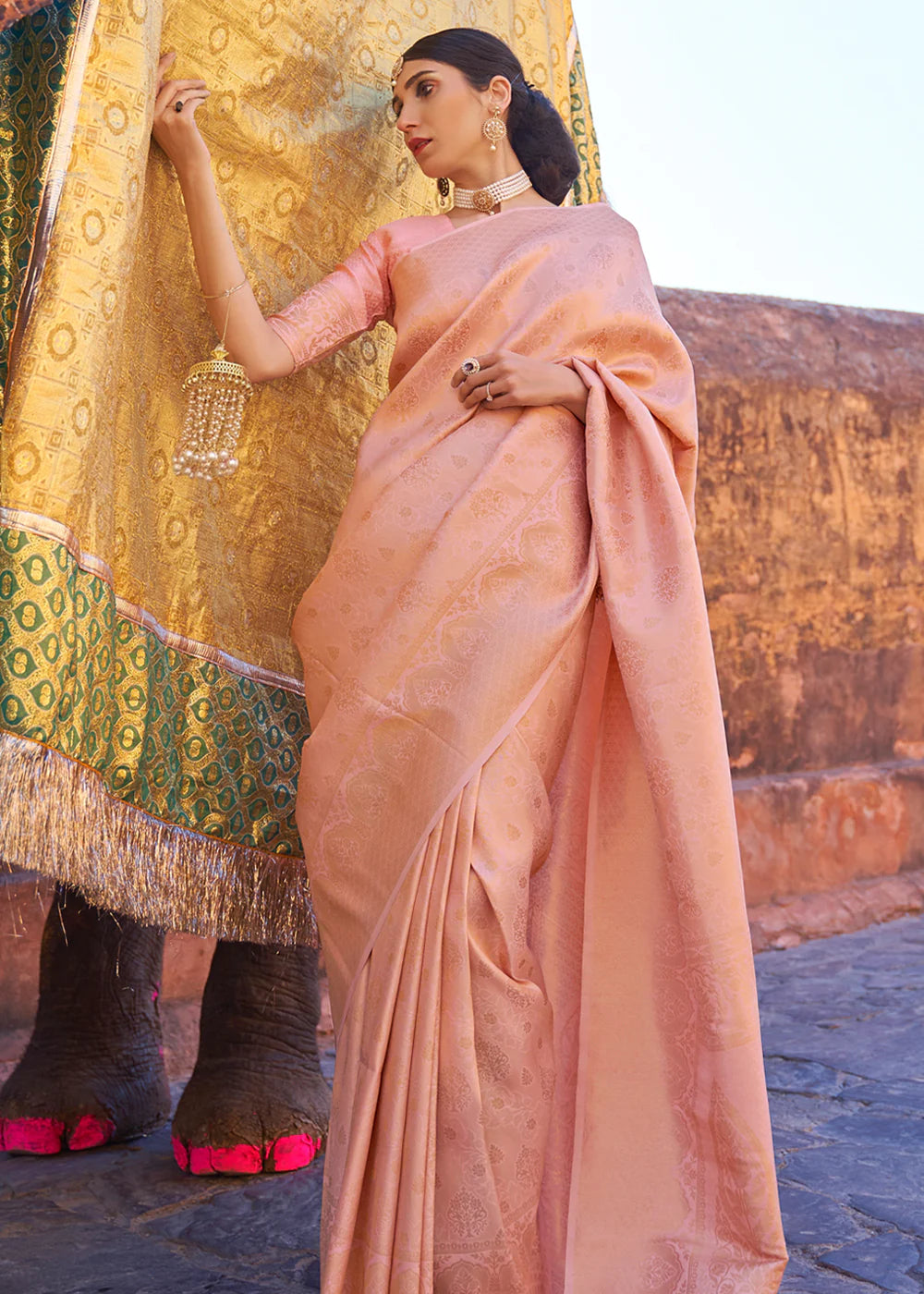 CORAL SOFT PINK BANARASI Woven Silk Saree