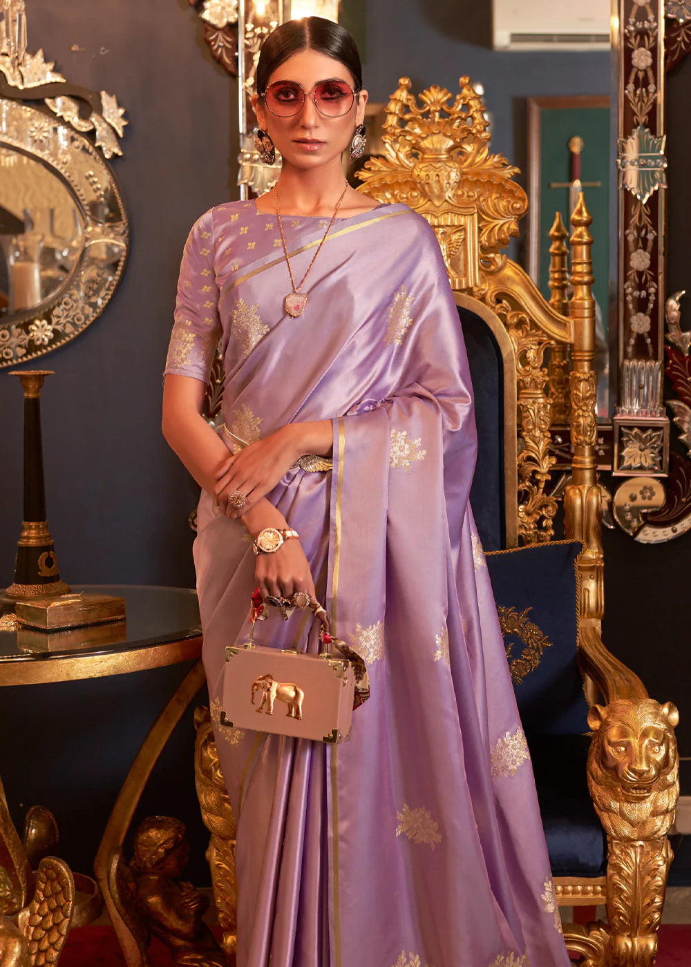 PURPLE DESIGNER Banarasi SATIN SILK SAREE