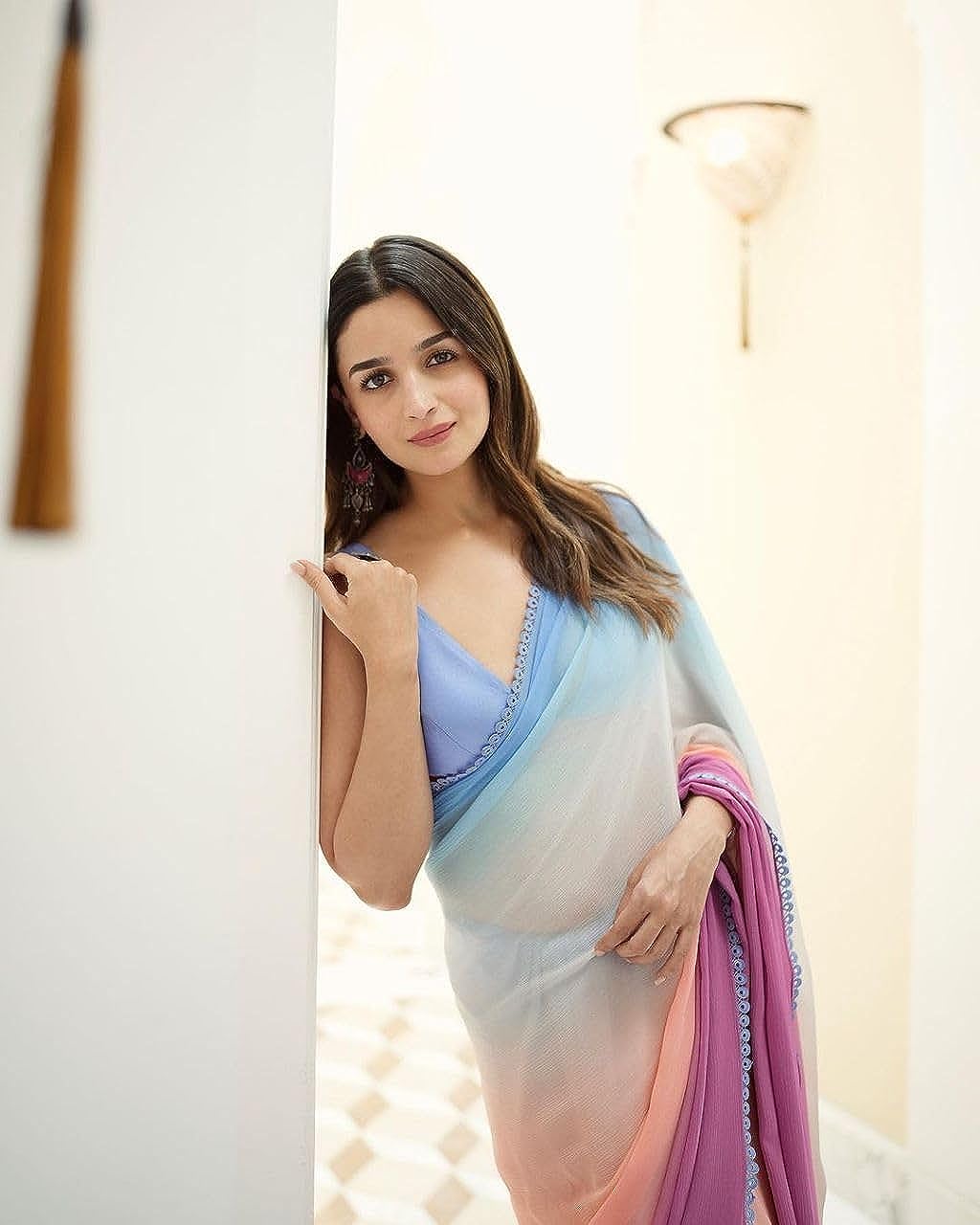 Alia Bhatt's Soft Georgette Rainbow Colours Saree