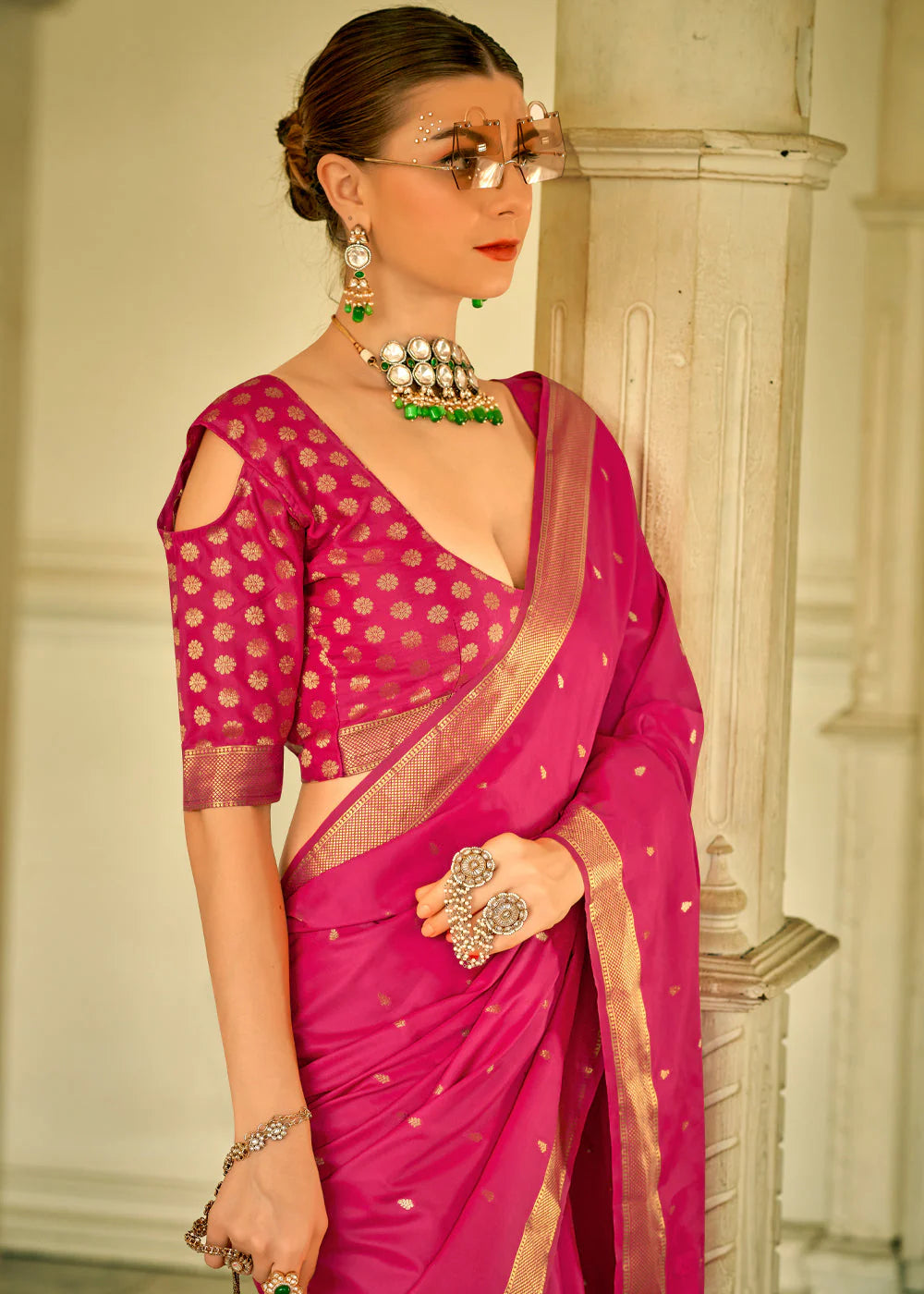 MAUVELOUS PINK WOVEN SATAIN SILK SAREE