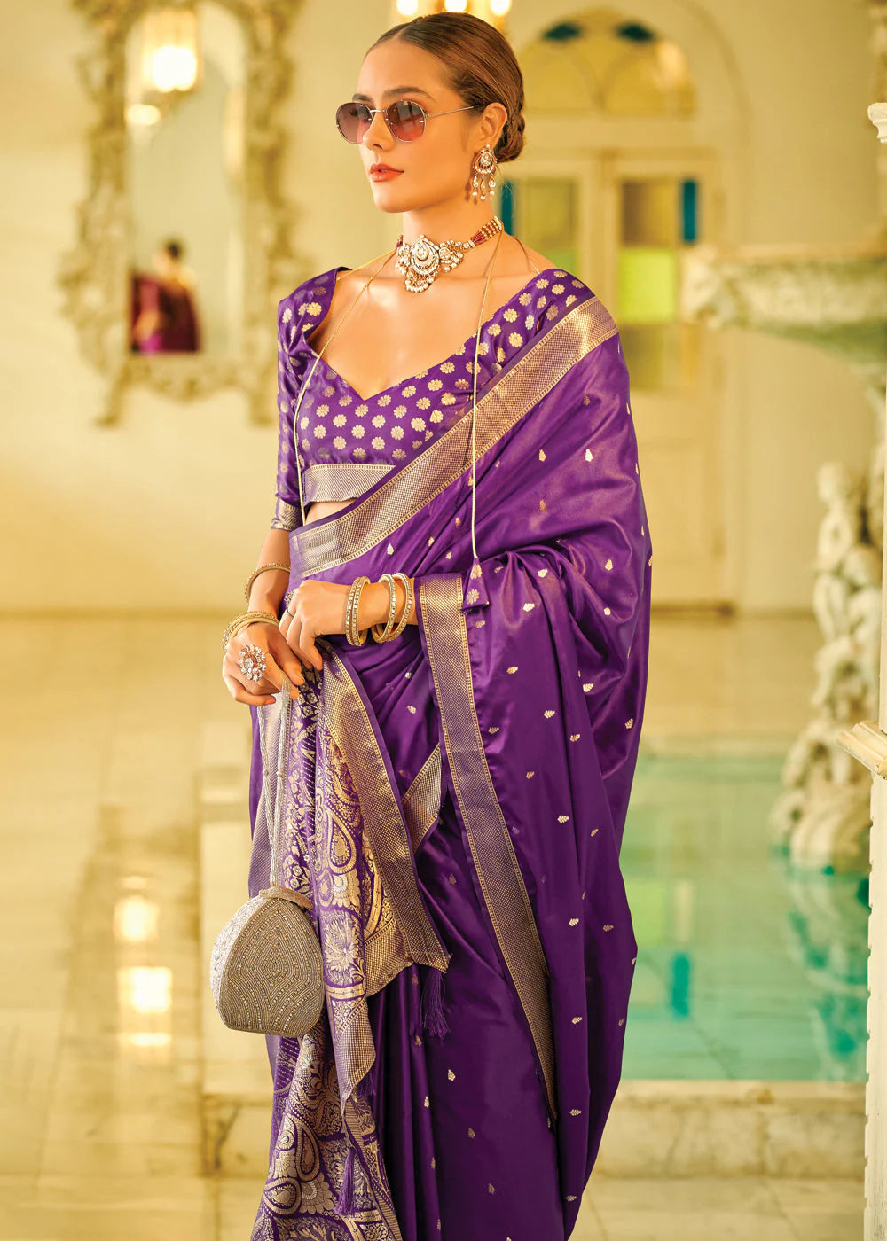 BYZANTIUM PURPLE WOVEN SATAIN SILK SAREE