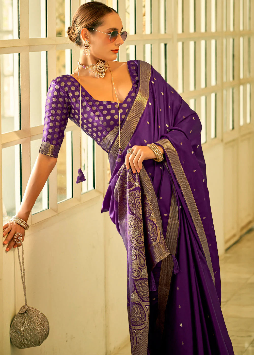 BYZANTIUM PURPLE WOVEN SATAIN SILK SAREE