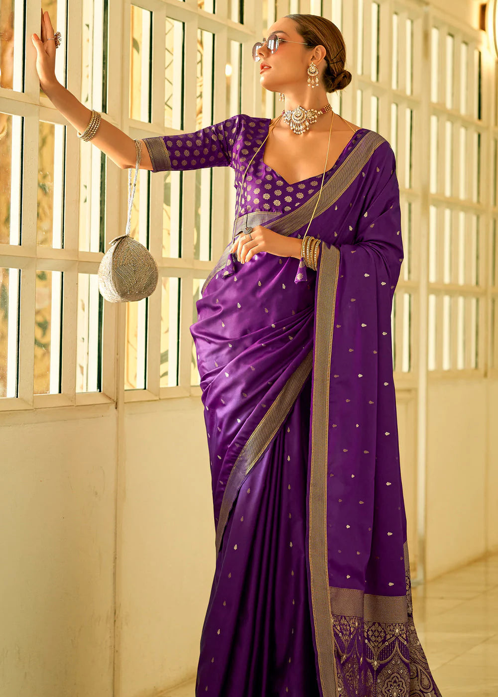 BYZANTIUM PURPLE WOVEN SATAIN SILK SAREE