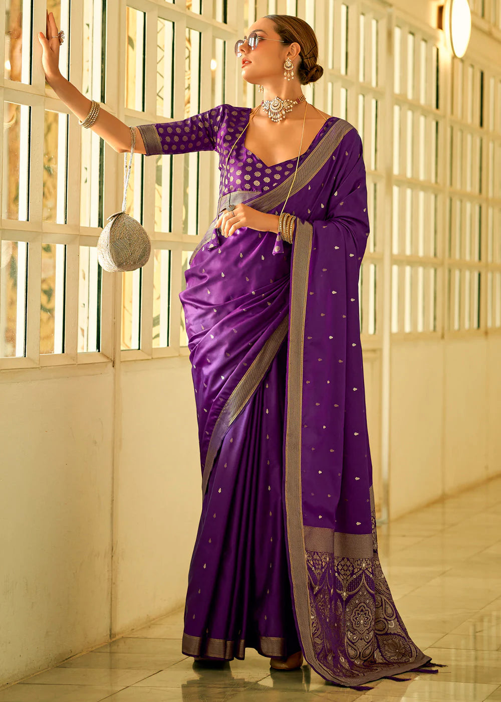 BYZANTIUM PURPLE WOVEN SATAIN SILK SAREE