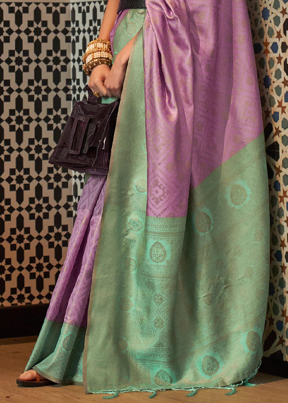 Purple And Green zari woven Kanjivaram silk saree