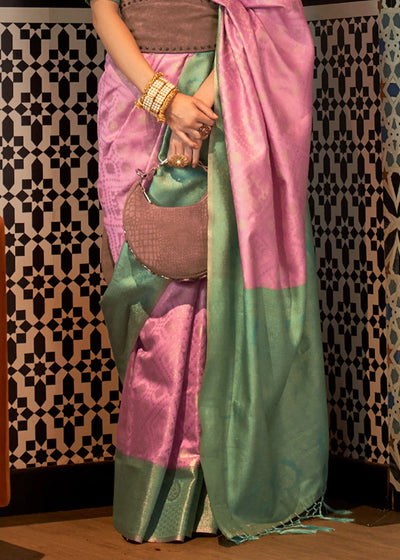 Lilac And Green zari woven Kanjivaram silk saree