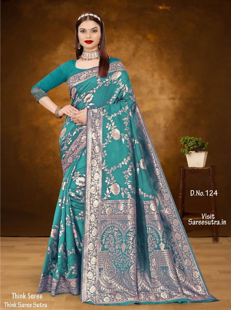 LIGHT BLUE BANARASI SILK WITH ZARI WEAVING SAREE