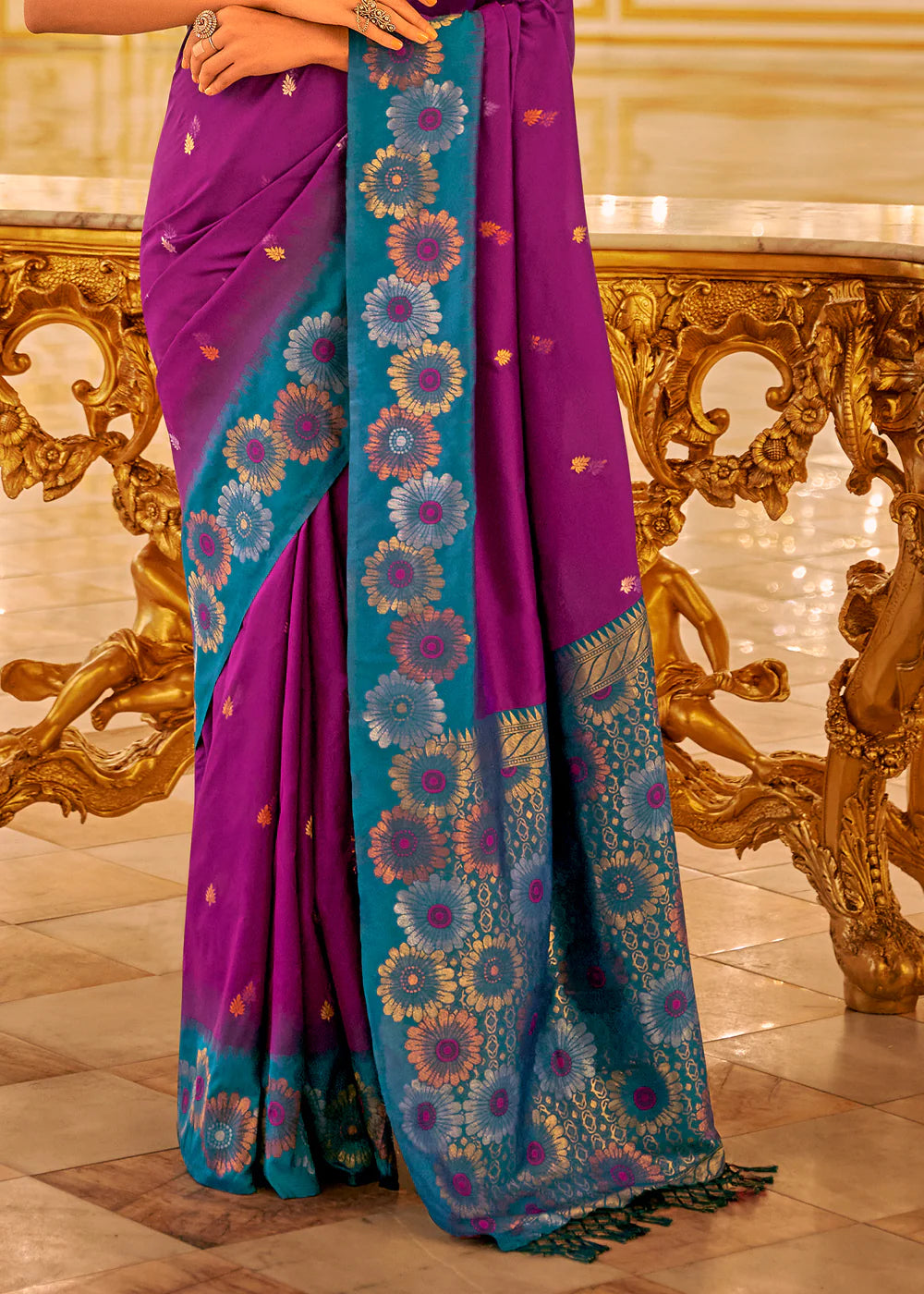 PURPLE & BLUE TWO TONE WOVEN BANARASI SILK SAREE