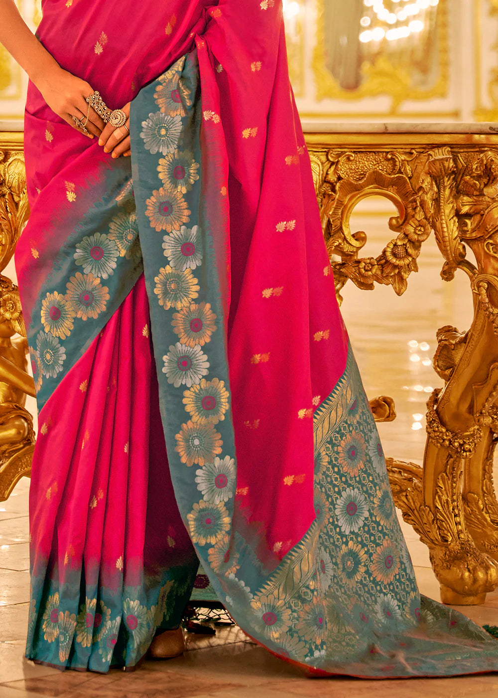 PINK & BLUE TWO TONE WOVEN BANARASI SILK SAREE