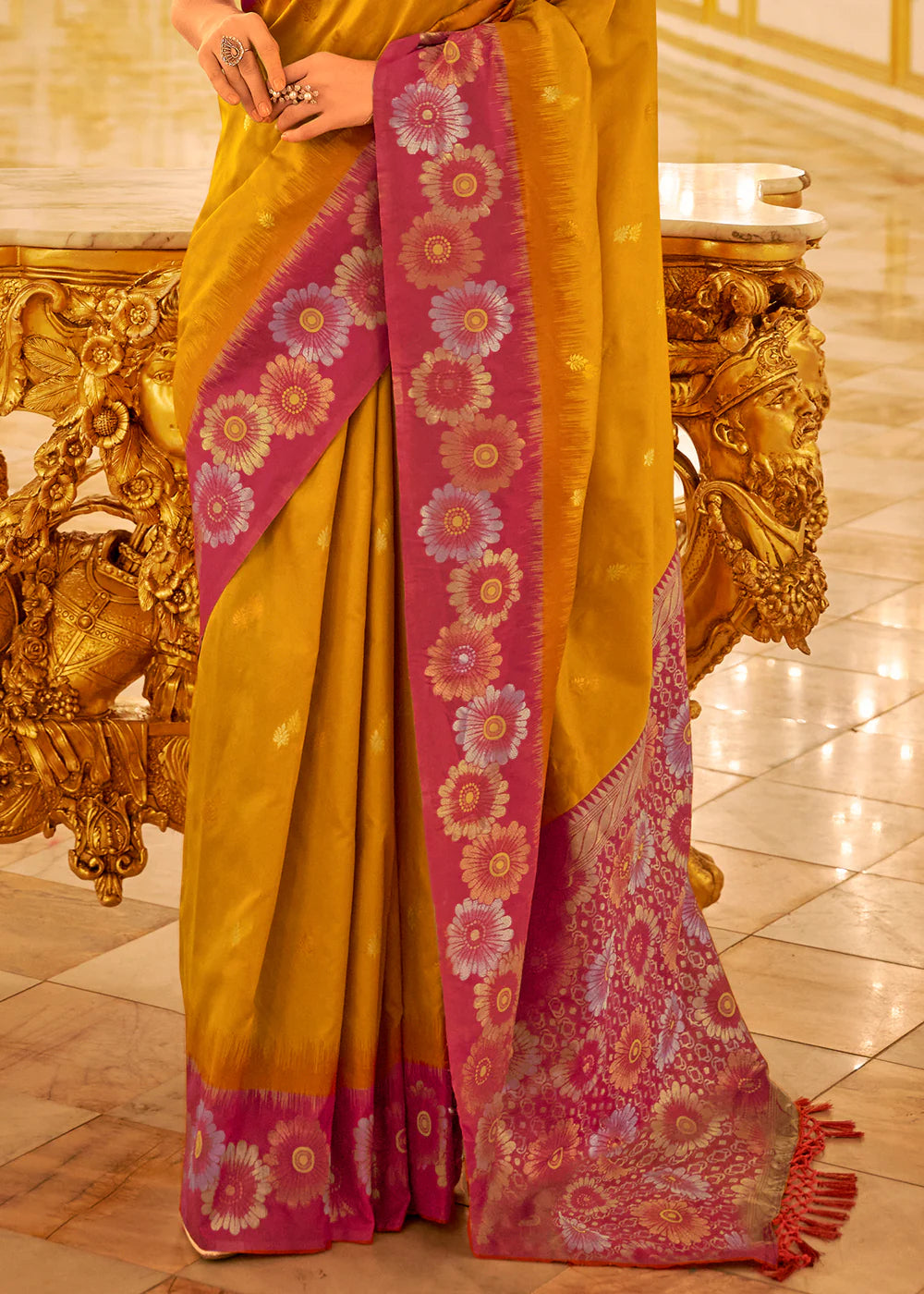 HONEY GOLD & PINK TWO TONE WOVEN BANARASI SILK SAREE