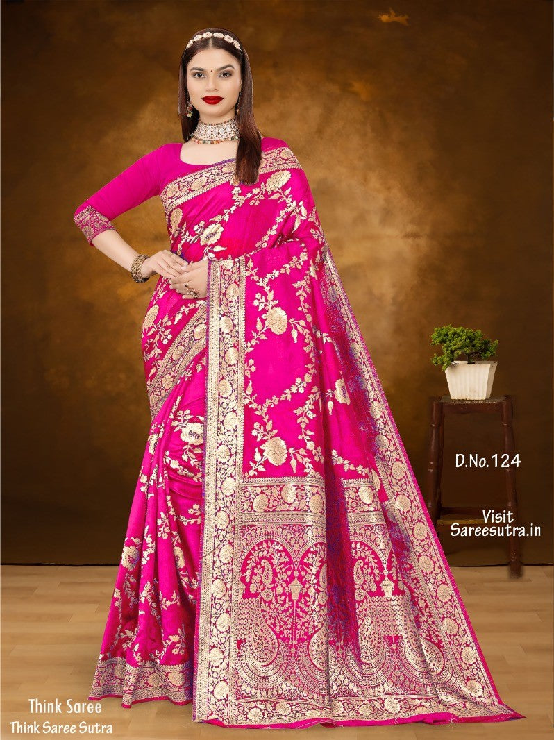 RANI PINK BANARASI SILK WITH ZARI WEAVING SAREE