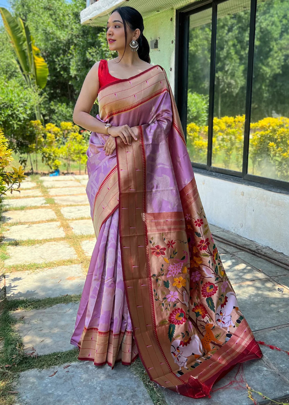 LAVENDER Woven Paithani Silk Saree