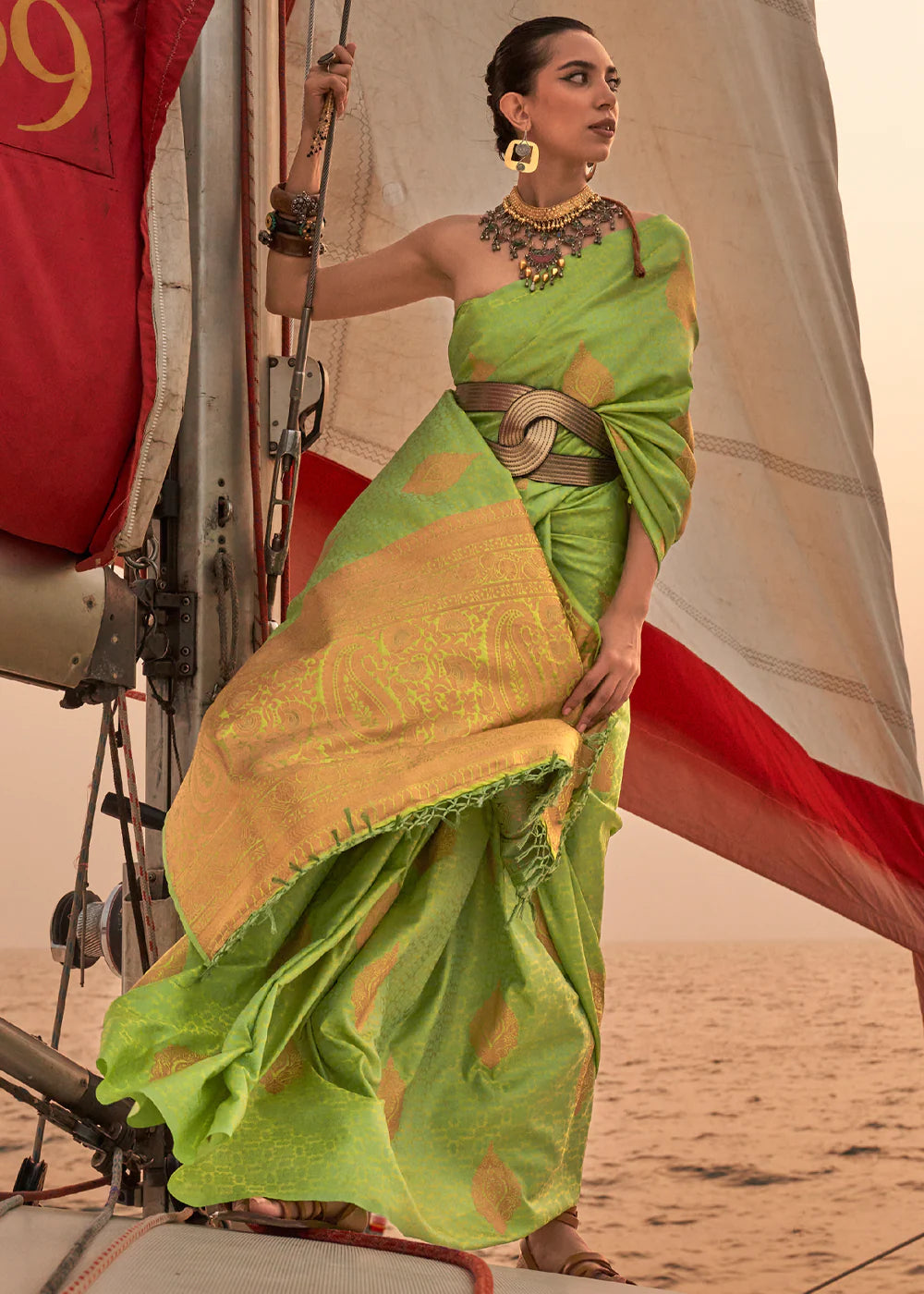 Green Dual Tone Banarasi Satin Silk Saree