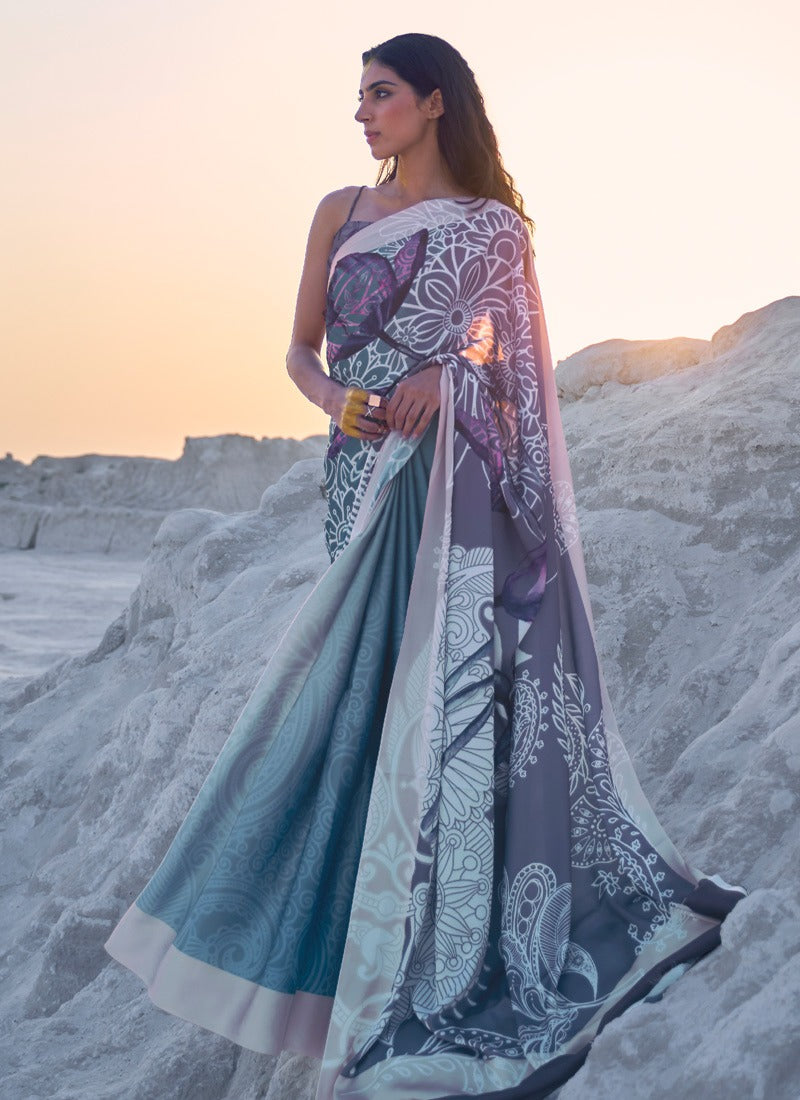 Smashing Digital Printed Designer Contemporary Style Saree