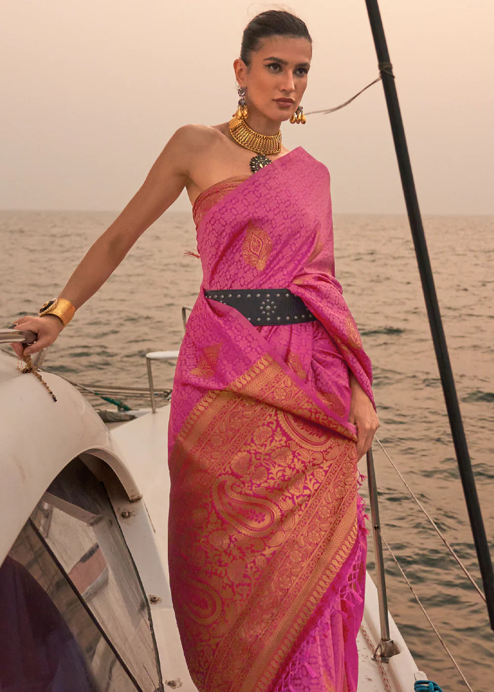 PEACH PINK  Dual Tone Banarasi Satin Silk Saree