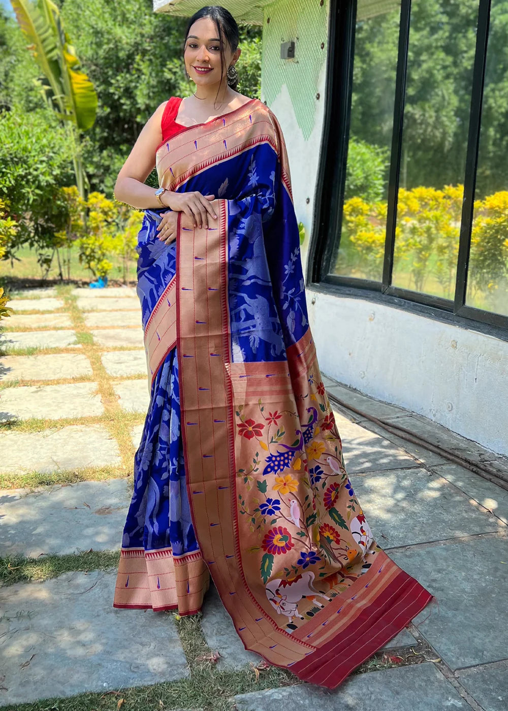 ROYAL BLUE Woven Paithani Silk Saree