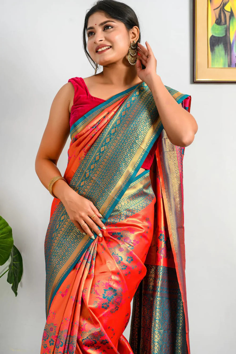 SALMON ORANGE KANJIVARAM SILK SAREE