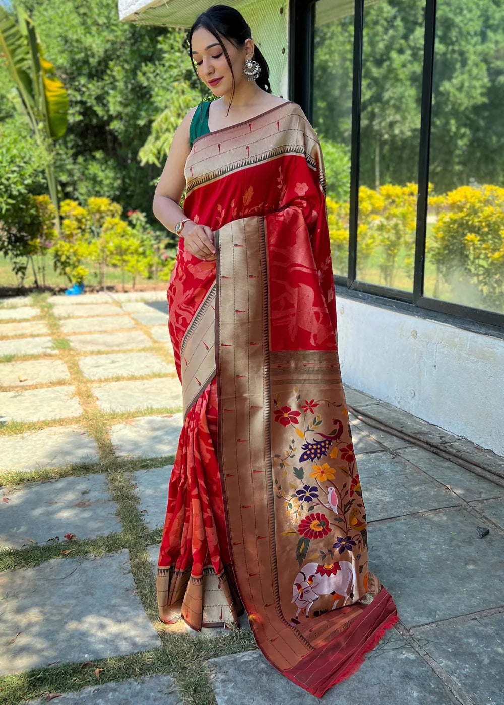 Red Woven Paithani Silk Saree