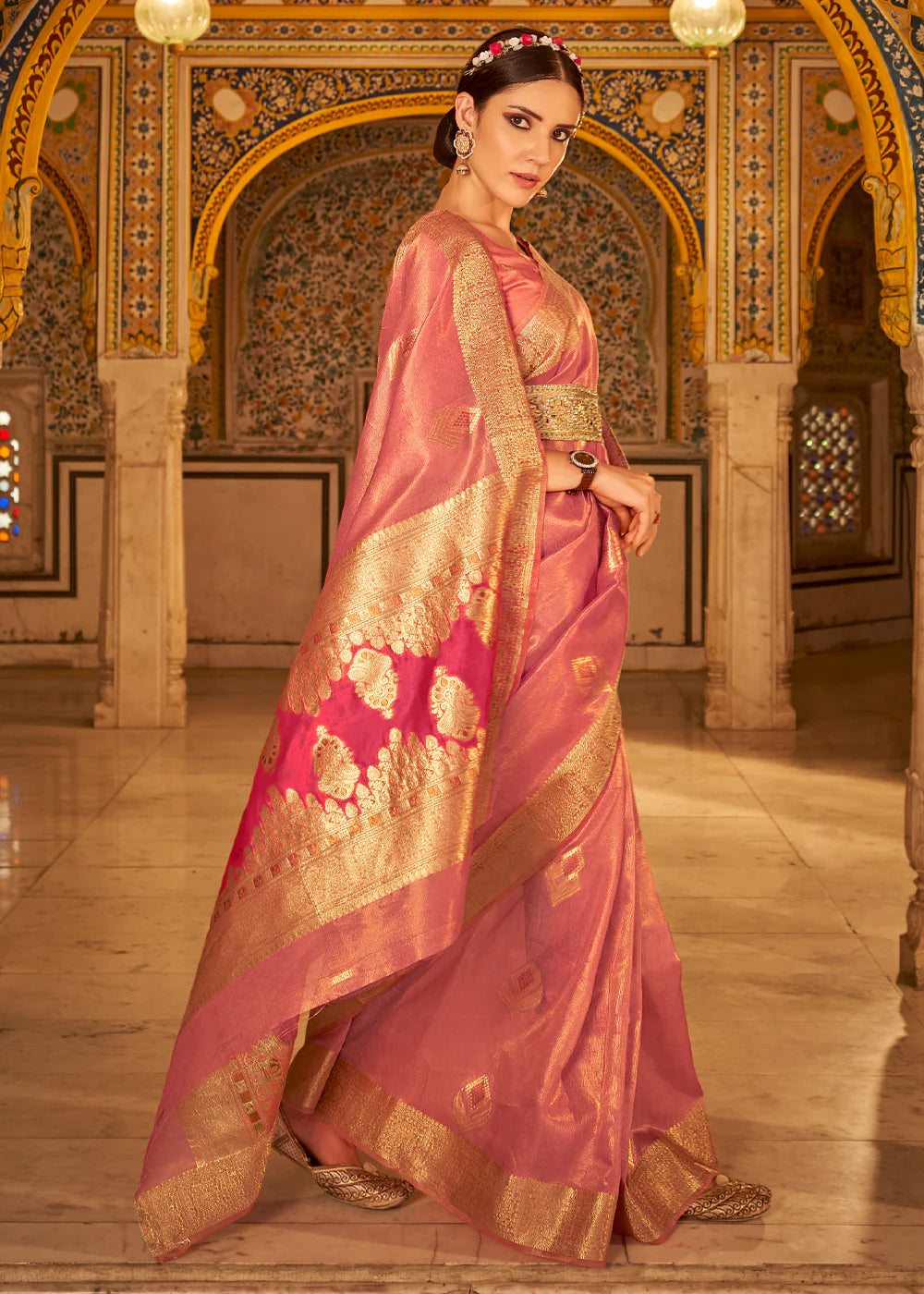 SUGAR ROSE Banarasi Tissue Silk Saree