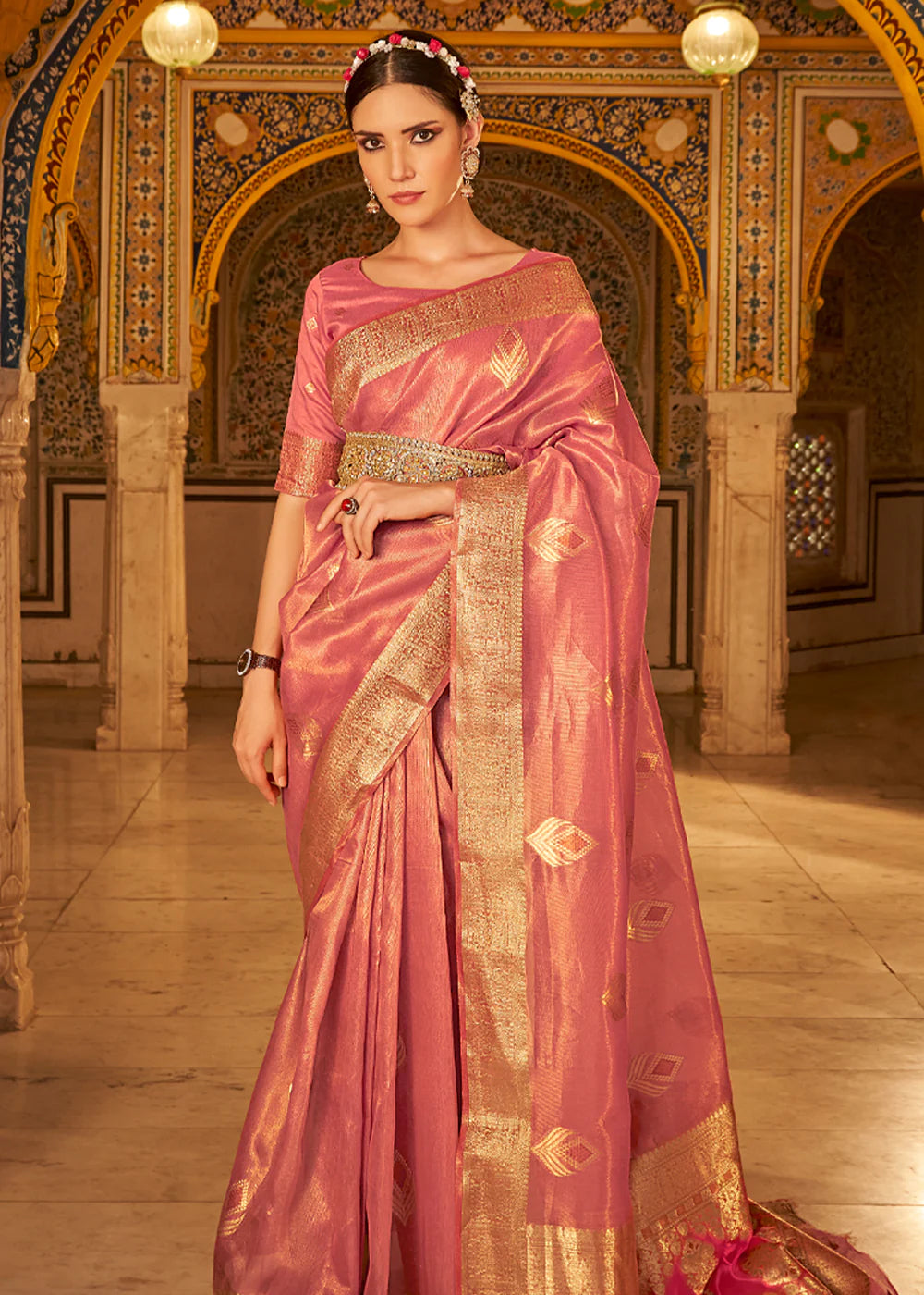 SUGAR ROSE Banarasi Tissue Silk Saree