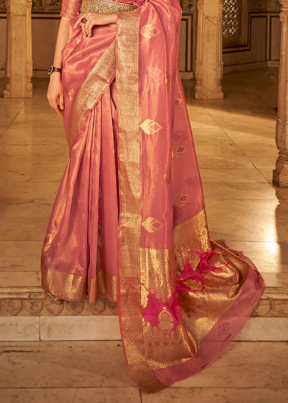 SUGAR ROSE Banarasi Tissue Silk Saree