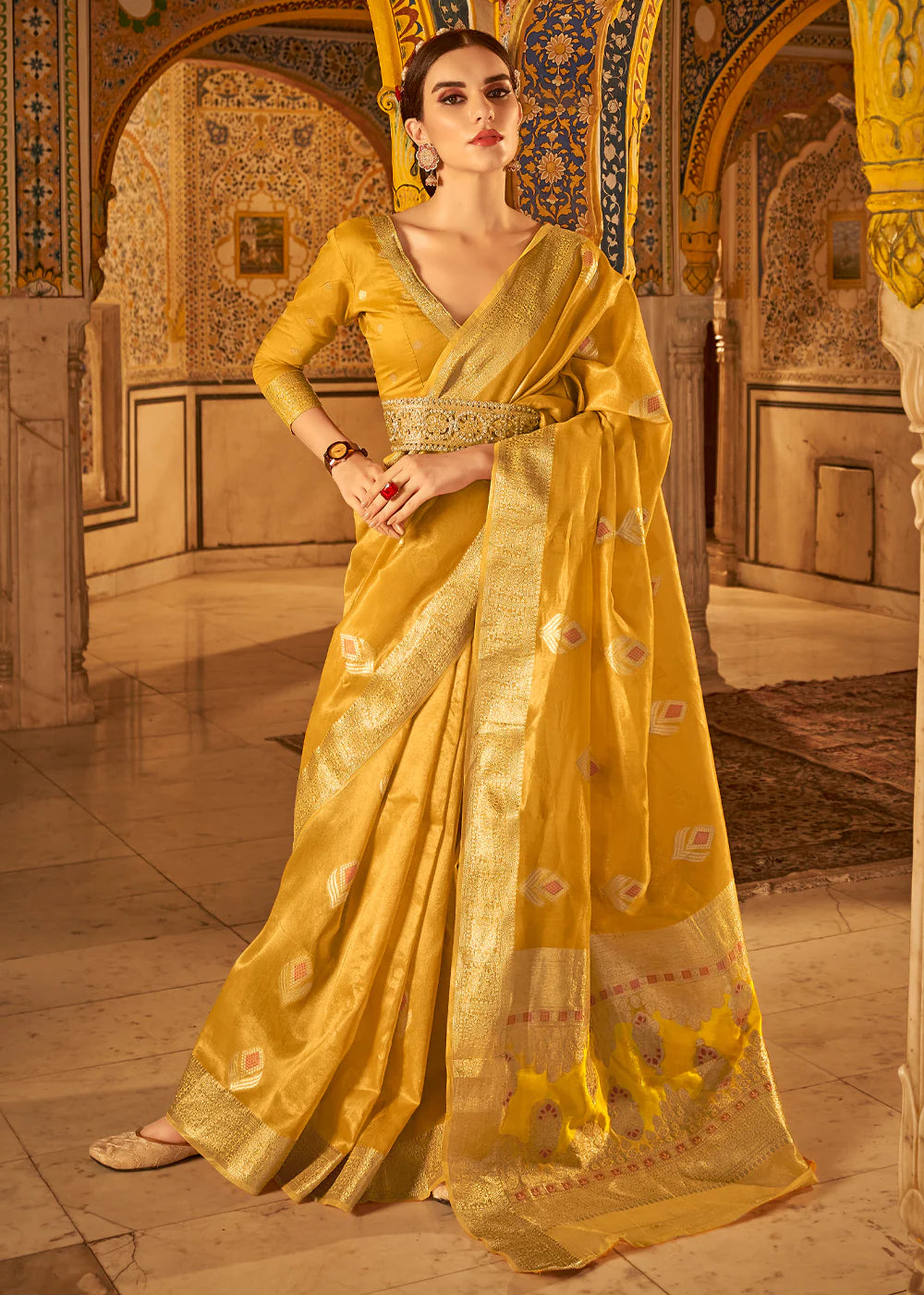 BOLD YELLOW Banarasi Tissue Silk Saree